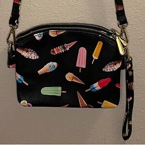 Charming Charlie Black Icecream summer print Crossbody/Wristlet